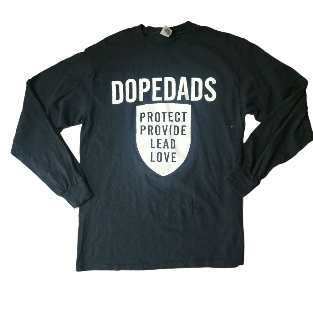 Gildan Mens Black Crew Neck Graphic Print Long Sleeve TShirt Medium
